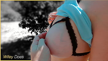 Preview 4 of Brzzeras Cum4k - POV getting to grab this MILF hot big tits in public