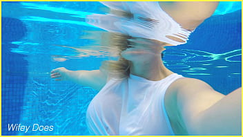 Preview 3 of Xxx Marila - MILF swims in hotel pool in white wet shirt