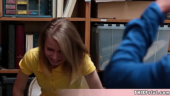 Preview 2 of My Grans4 - Cute skinny Russian shoplifter caught and gets her mini pussy destroyed by a mall cop