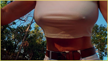 Preview 1 of Red Vegina - Amazing MILF flashing her tits on public bike ride