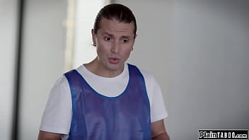 Preview 2 of Grandmother Fuck Boy - PlainTaboo.com - Stepmom and stepsister convince stepson