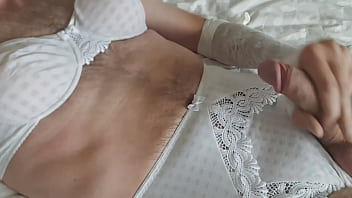 Preview 4 of Hitomi Enjo Japanese Mom - Man wearing Marie Jo Avero Lingerie and jerks a load on it
