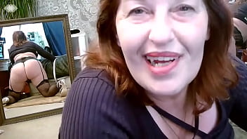 Preview 4 of Dad Non Son - 321 Teasing,  Dirty mouthed DawnSkye1962 in fishnet thigh highs and heels in front of mirrors