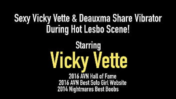Preview 1 of The Boy Romance With Step Mother - Sexy Vicky Vette &amp_ Deauxma Share Vibrator During Hot Lesbo Scene!