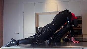 Preview 3 of Kiara Mia Vs Shane Diesel - Pigbugs - Latex Doll and Pig - Squirting on The Countertop