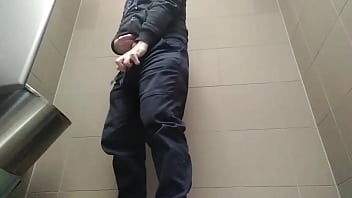 Preview 1 of Black Lebo Mom - Young guy peeing with his uncut cock in a highway toilet