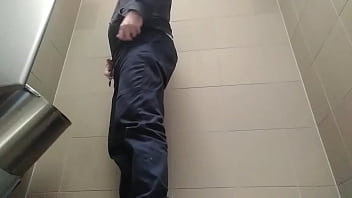 Preview 4 of Black Lebo Mom - Young guy peeing with his uncut cock in a highway toilet