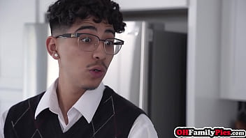 Preview 1 of Alex Amae - OhFamilyPies.com - Sexy teen stepsister Demi Hawks cleaning kitchen and sucking stepbrothers Diego Perez big cock