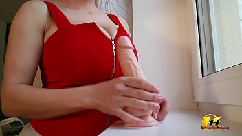 Preview 2 of Hd Sexxx Kanada - Blow Job my Dildo and Spitting Play in Window