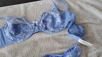 Preview 1 of Video Porn Idsh - Masturbating on blue Marie Jo lingerie
