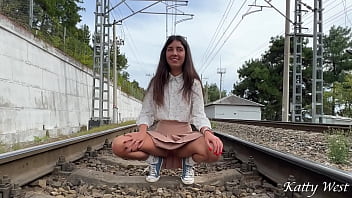 Preview 1 of Melodykush Bj - Risky public sex on the rails,  we were caught but we continued to fuck