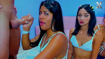 Preview 4 of Chut Me Mut Diya Porn Video - Slutty stepsisters get together to give a surprise blowjob to their stepfather