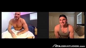 Preview 1 of Books Loose - FalconStudios - Hunk Masturbates Over WEBCAM As Cute Jock Shoves A Dildo Up HIs Tight Ass