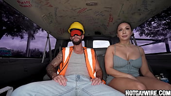 Preview 2 of Www Threesome Girls Sex - Construction worker gets played and gets sucked by a man instead of a woman