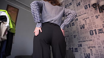 Preview 1 of After A Long Day Of Work - Amateur Milf Try On Haul Work Outfits In Full Back Panties And Teases Panty Line