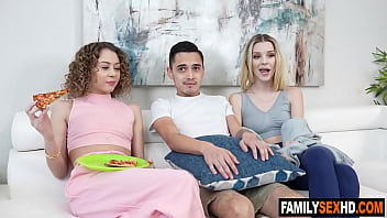 Preview 2 of Railway Train - Step brother wakes up step sisters for threesome sex