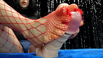 Preview 3 of Richard Mann Kapri - Fishnet footjob femdom footjob small feet realistico dildo fihnets long legs brunette sweet lucifer