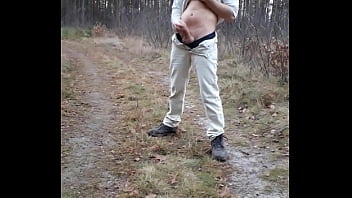 Preview 2 of High School Sex Xxx Bp C - Horny guy getting naked and playing with his big cock in a public road somewhere