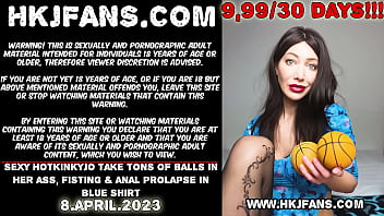 Preview 1 of Sheblonds Gir - Sexy Hotkinkyjo take tons of balls in her ass,  fisting &amp_ anal prolapse in blue shirt