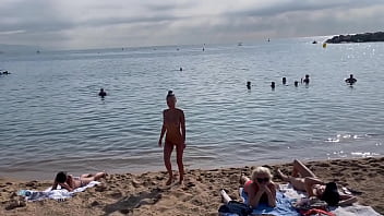 Preview 2 of Bangla Sex Mahey Mahe Video - Naked Monika Fox Swims In The Sea And Walks Along The Beach On A Public Beach In Barcelona