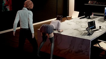 Preview 1 of Xxx Sex Amba Luti Video - The secretary jerks off to the boss in the office l 3D animation