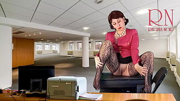 Preview 1 of Karmen Cirera - Naked secretary seduces her boss,  shows her pussy,  tits and masturbating her cunt.