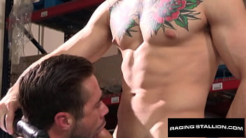 Preview 2 of Plump Girl Nude - RagingStallion - Asshole Supervisor Dicks Down Hunk Employee -