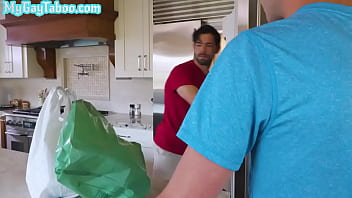 Preview 1 of Babe Station Tv - Hairy stepbrother barebacked in kitchen while parents away