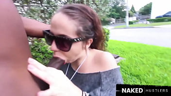 Preview 3 of Mastihe - Wild Brunette Amateur Sucking a Real Black Dick in Public