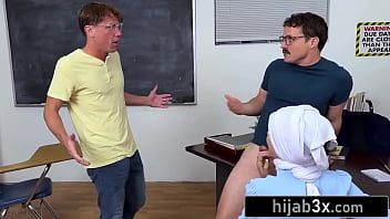 Preview 3 of Alix Loveml - Nerdy Muslim Teacher Triple-Teamed by Three of Her Students in the Classroom