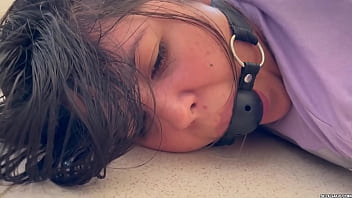 Preview 2 of Virgin Baby Xxx Video - Ball Gagged Girl Struggle In Barefoot Tape Bondage