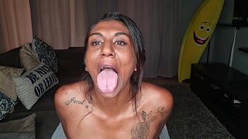 Preview 1 of 16 Age Xxnx - Desi sits on the couch drooling as she sticks out and wiggles her tongue around