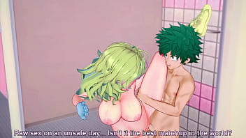Preview 4 of Reverse Ganhbang - Toru Hagakure(Stealth Hero: Invisible Girl) reveals her invisibility to Midoriya Izuku(Deku) to ride his dick in the communal shower