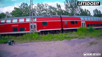 Preview 3 of Turmen Sex - Skinny German Pornstar Coco Kiss Fucked By Fan By The Train Tracks In Risky Outdoors Pounding - LETSDOEIT