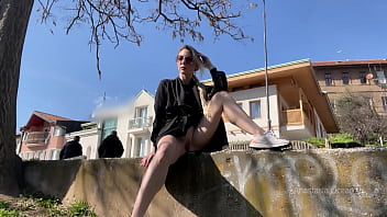 Preview 3 of Shemal Xxxsex - Chilling in park and flashing pussy to people around. Open legs in Public.