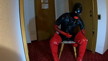 Preview 1 of Girls Watch Boys Jerk Off - Huge cock makes a ton of sperm over latex catsuit