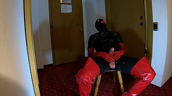 Preview 4 of Girls Watch Boys Jerk Off - Huge cock makes a ton of sperm over latex catsuit