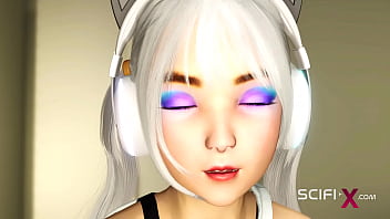 Preview 1 of Free And Easy - Super hot gamer girl gets hard anal fuck with a sexy futanari in the sci-fi prison