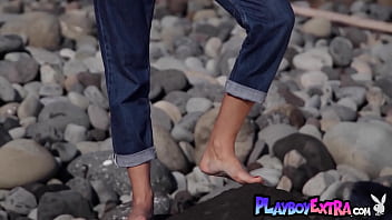 Preview 1 of Xnzx Porn - Skinny all natural Russian beauty Taya Vais relaxing naked at the beach