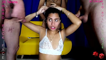 Preview 4 of Muslim Back Sex - Latina in white lingerie gives blowjobs to 3 friends