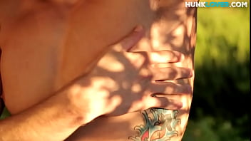 Preview 1 of Rusya Blowjob - Smooth athletic newbie jerking on bed during solo action