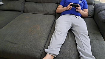 Preview 1 of Eat Me Squirt Lesbian - Stepsister sucks stepbrother and eats his sperm while he plays video games
