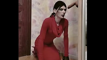Preview 2 of Czech Rim - Crossdresser in elegant dress sucks big dildo