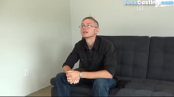 Preview 2 of Masage Sex Hat - Casting jock enjoys stroking his shaved pecker in solo