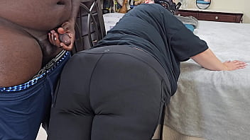 Preview 2 of Brazzer Sister And Brother Sex - Sexy Big Ass Curvy Blonde Milf In Yoga Pants Twerking &amp_ Teasing Black Guy,  Resulting In Cum On Ass (Shooting Big Load)