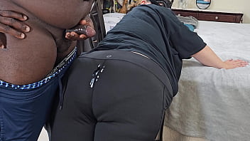 Preview 4 of Brazzer Sister And Brother Sex - Sexy Big Ass Curvy Blonde Milf In Yoga Pants Twerking &amp_ Teasing Black Guy,  Resulting In Cum On Ass (Shooting Big Load)