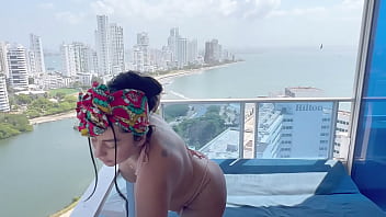 Preview 1 of Sister Brow - Horny Milf Rides Big Cock On Top Floor Of Building - TOMMY MILLER