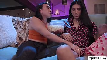 Preview 1 of Amy Anderssen In Stepmom - TS Kasey Kei barebacks Zariah Aura after watching movies