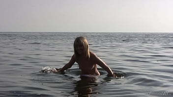 Preview 3 of Sonika Singh Hr Song - Divine Blonde Teen Blissfully Naked in the Sea - Full Video!