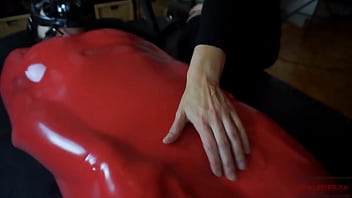 Preview 2 of 3gp Big Boobs Milf - Extra Kinky Slippery Latex Sack with Gas Mask and Lesbian Edging